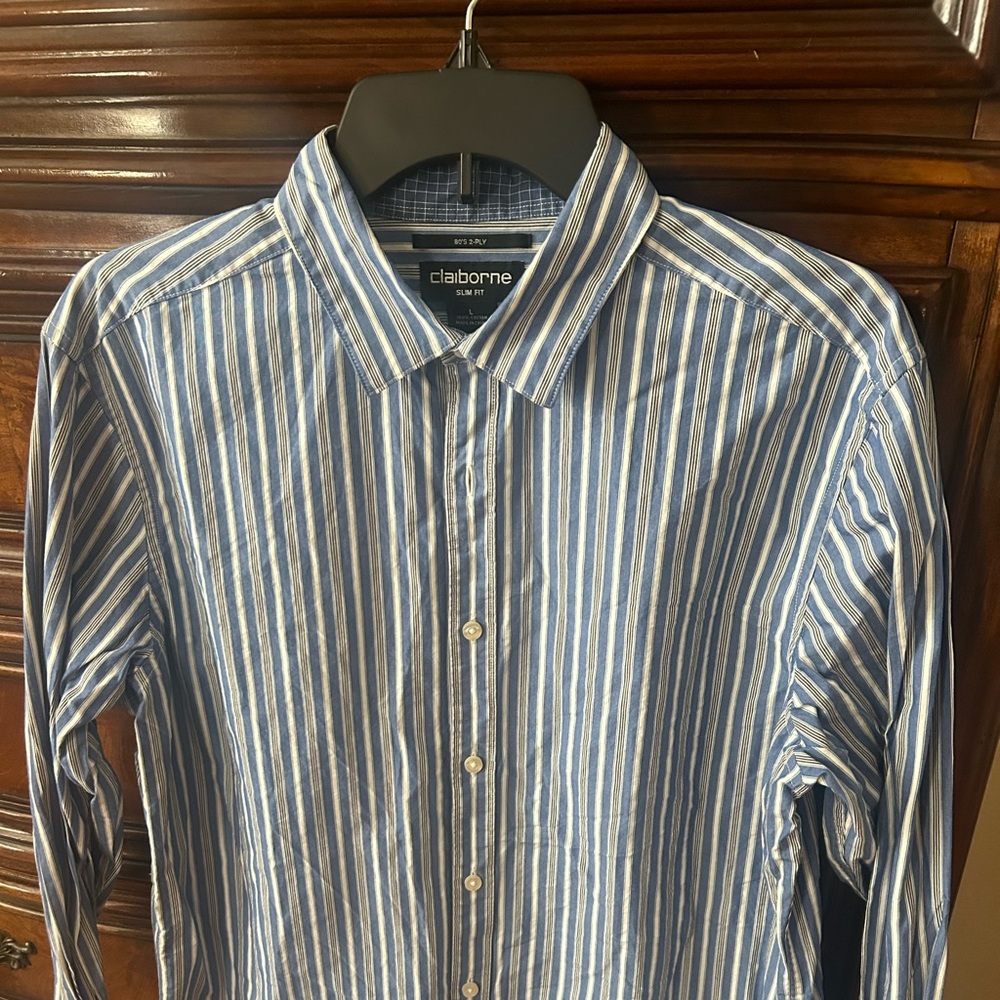 Liz Claiborne Shirt Men's Large Long Sleeve Striped Cotton